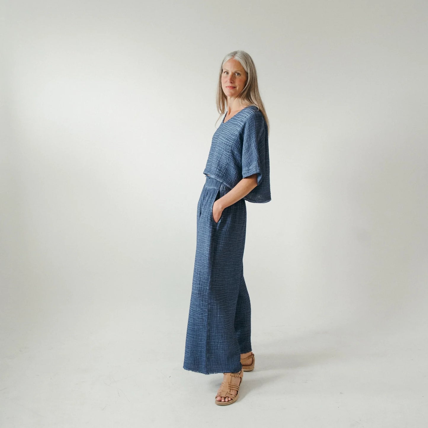 Crinkle palazzo pants one-sized denim