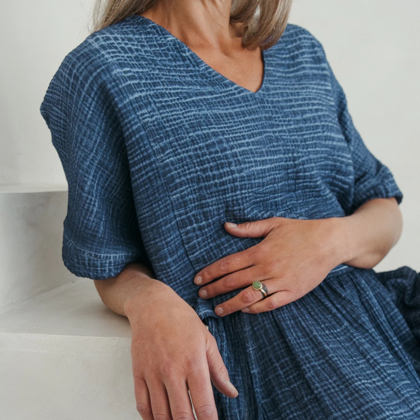 Crinkle crop top denim