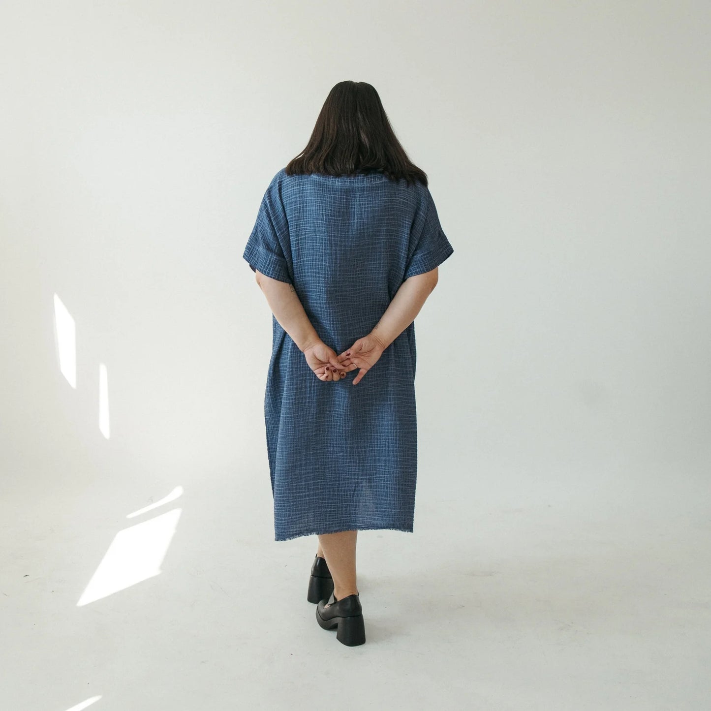 Crinkle balloon dress denim