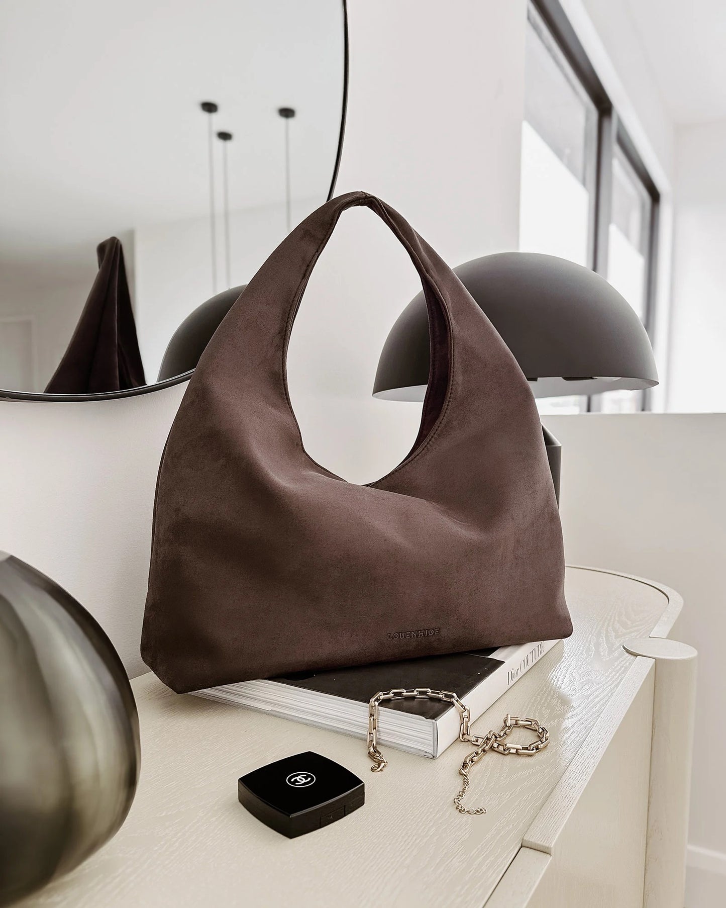 Monaco shoulder bag suede choc - Louenhide