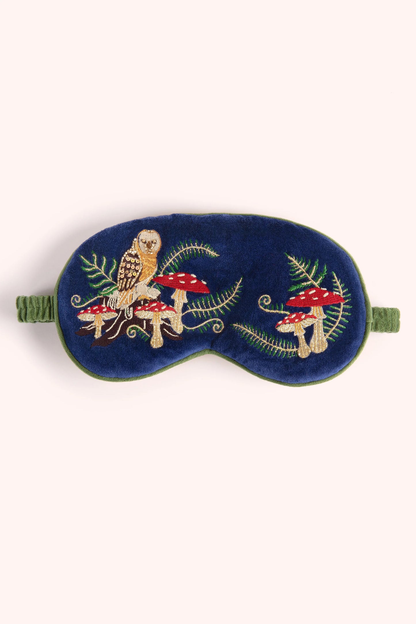 Luxury velvet eye mask woodland owl - Powder