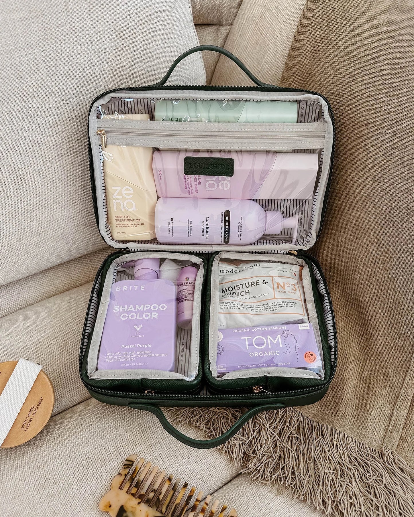 Georgie forest green cosmetic bag - Louenhide