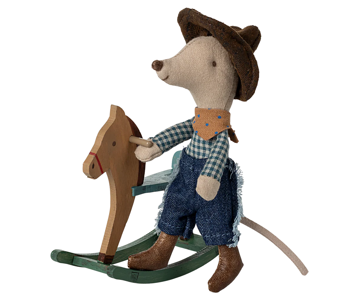 Cow-boy mouse on rocking horse, Little brother - Maileg