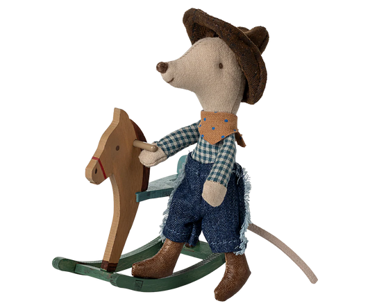 Cow-boy mouse on rocking horse, Little brother - Maileg