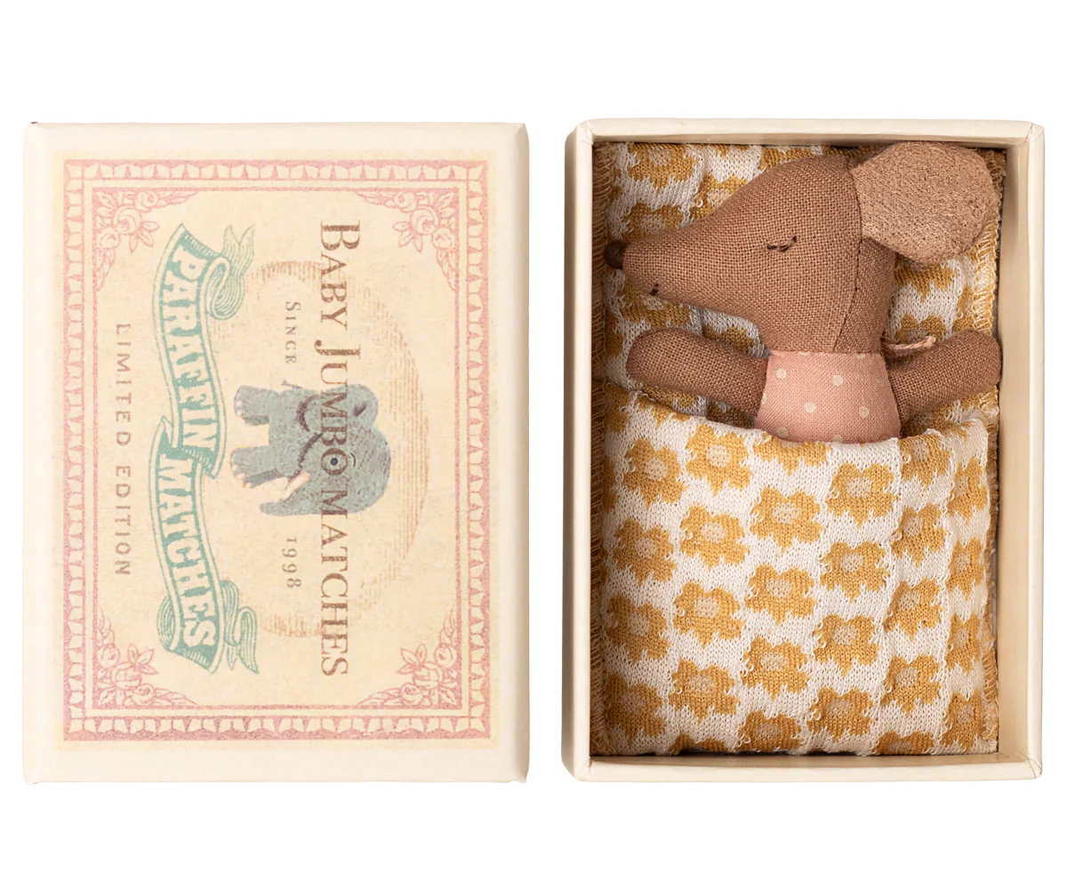 Sleepy wakey baby mouse in matchbox rose- Maileg