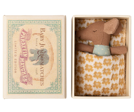 Sleepy wakey baby mouse in matchbox blue - Maileg