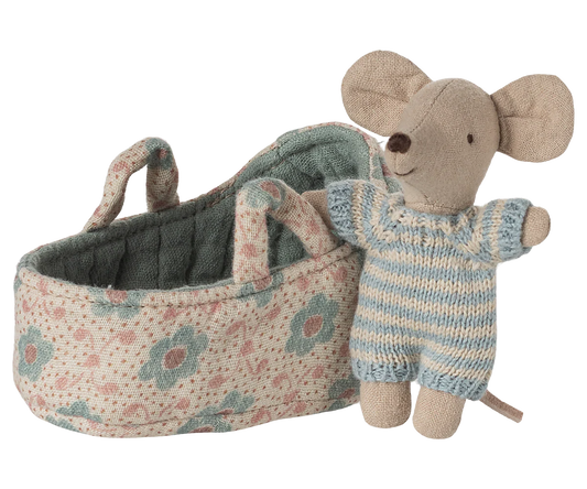 Baby mouse in carry cot Blue - Maileg