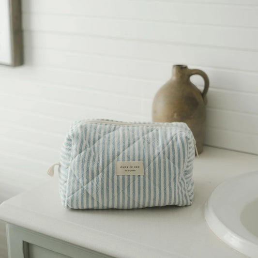 Grande pochette matelassée rayée bleu - Dans le sac