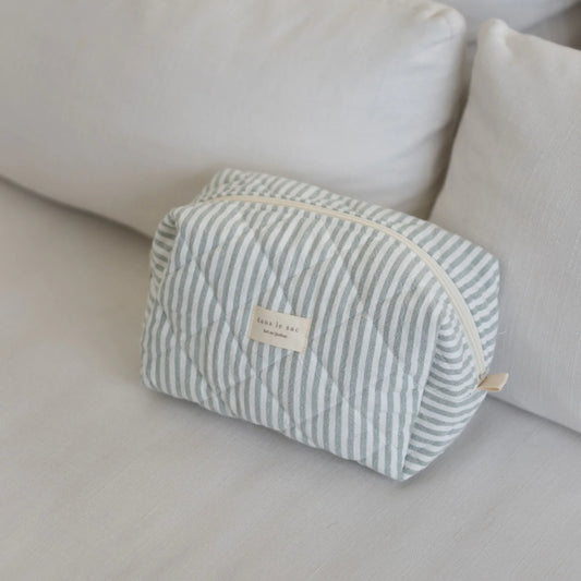 Grande pochette matelassée rayée vert - Dans le sac