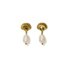 Shell & pearl drop earrings gold - Lover’s tempo