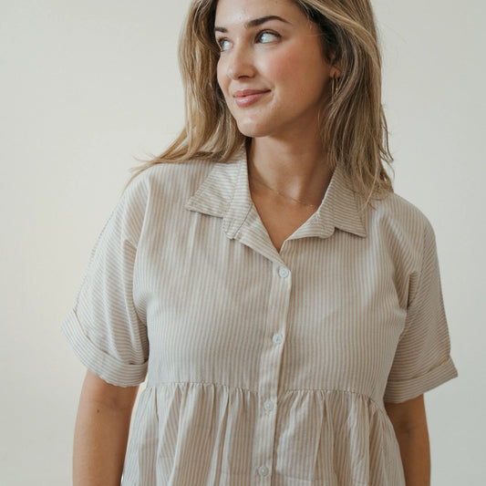 Collared botton shirt dress cream