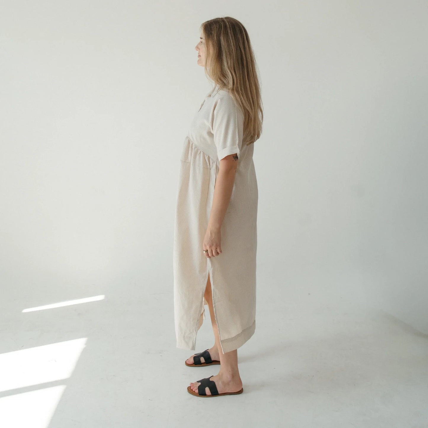 Collared botton shirt dress cream