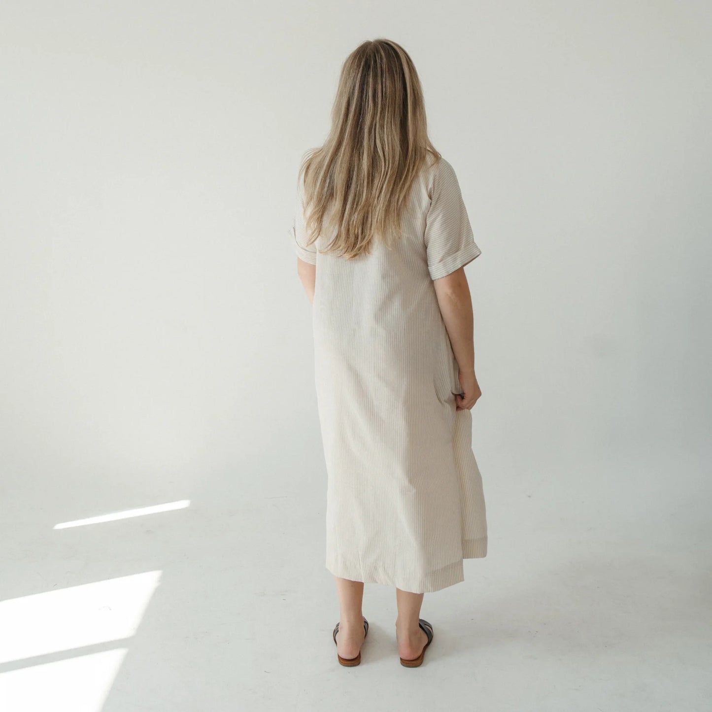 Collared botton shirt dress cream