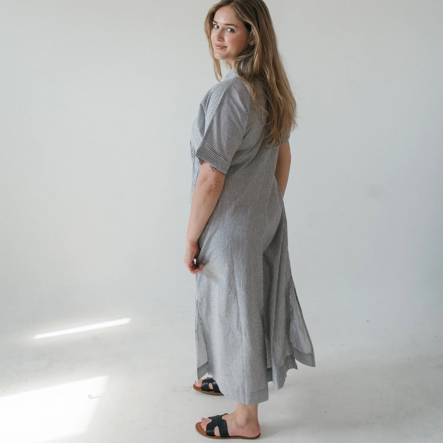 Collared botton shirt dress charcoal