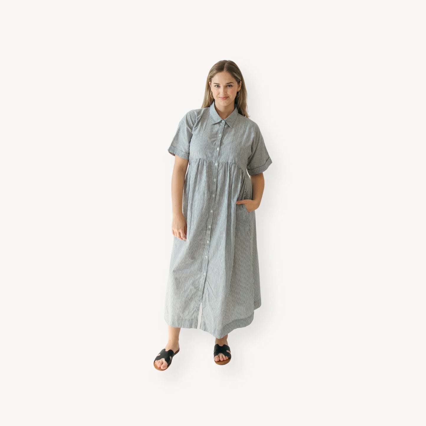 Collared botton shirt dress charcoal
