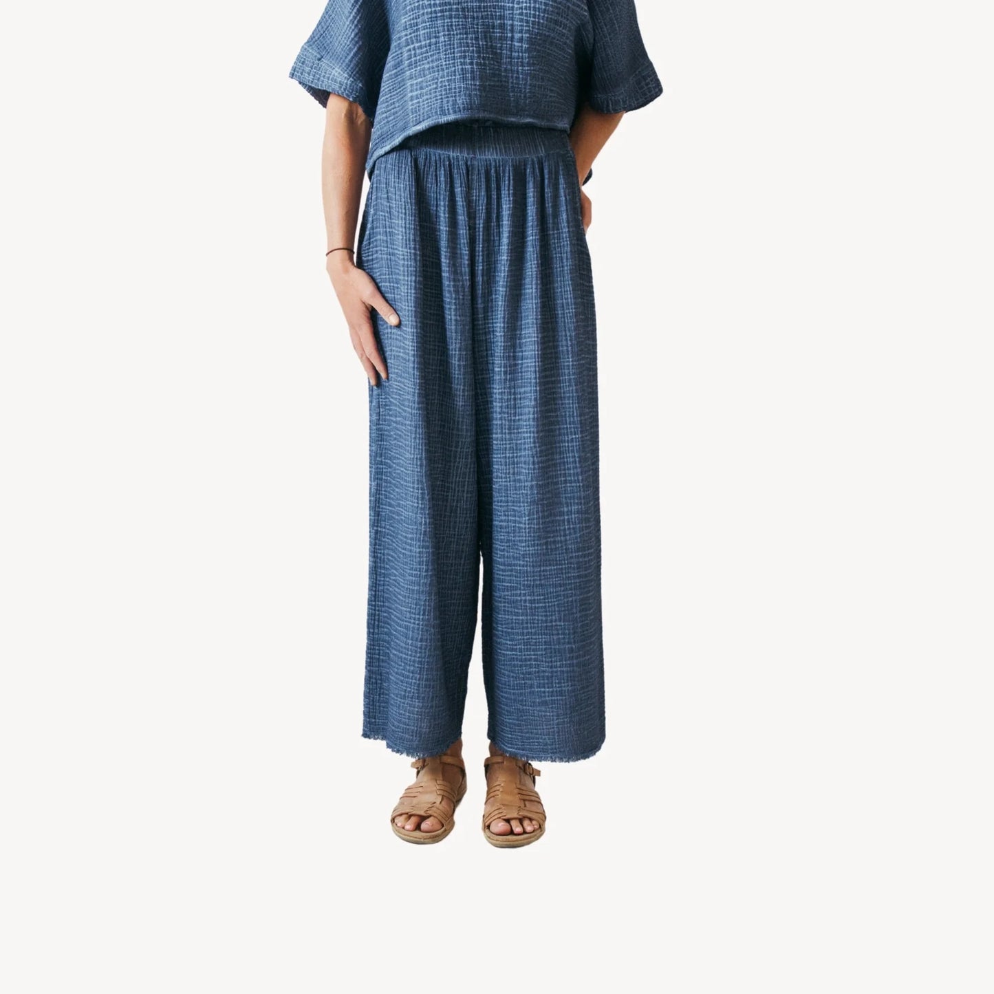 Crinkle palazzo pants one-sized denim