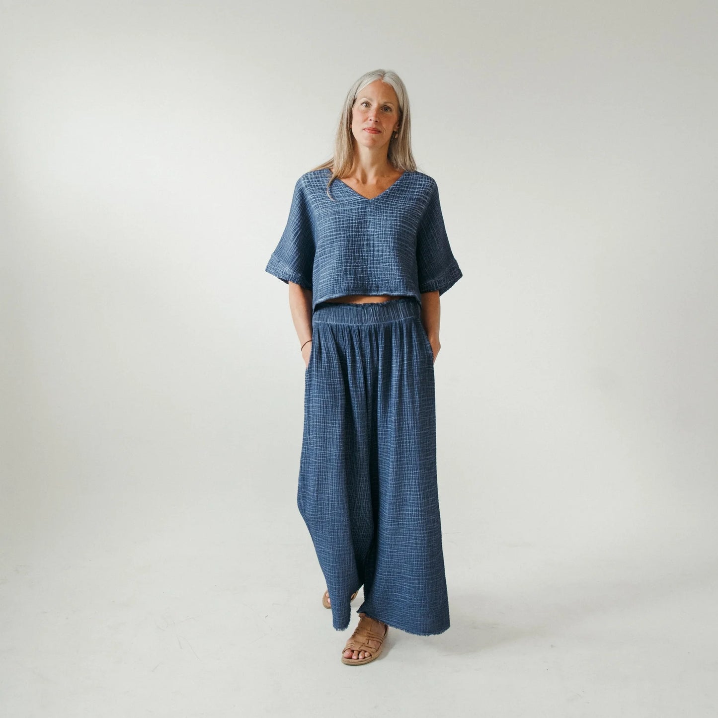 Crinkle palazzo pants one-sized denim