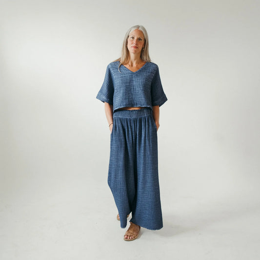 Crinkle palazzo pants one-sized denim