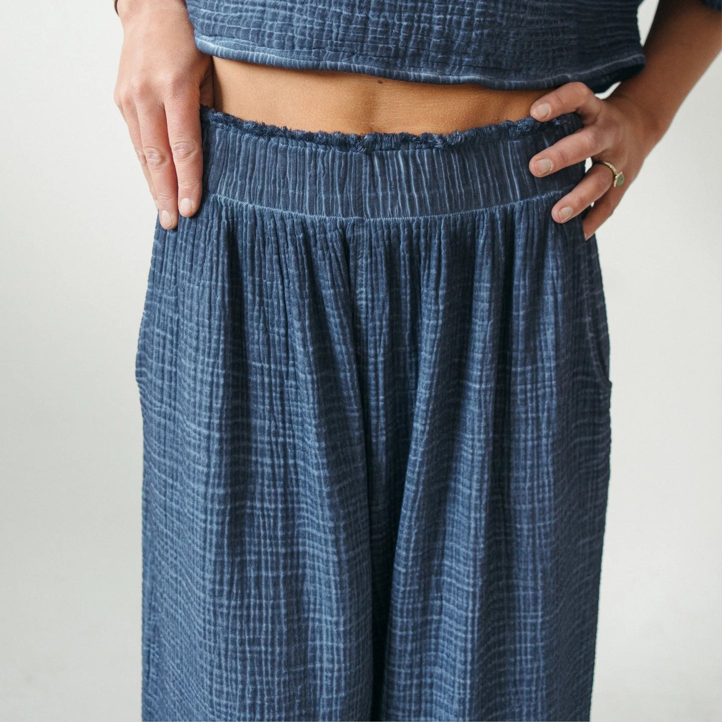 Crinkle palazzo pants one-sized denim
