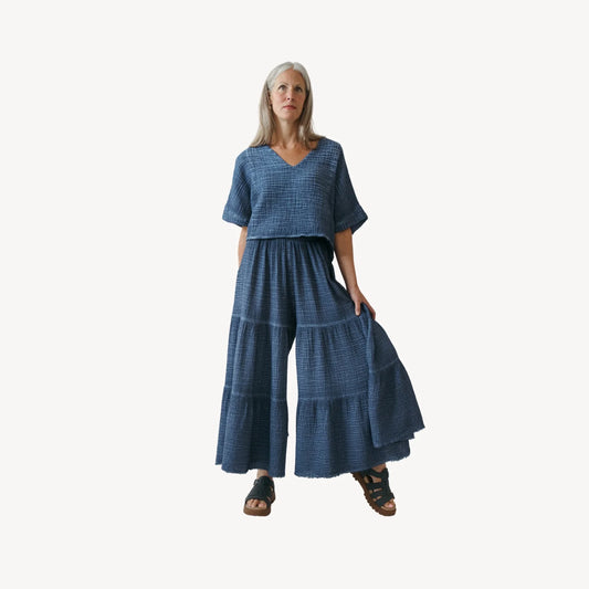 Crinkle skirt pants denim
