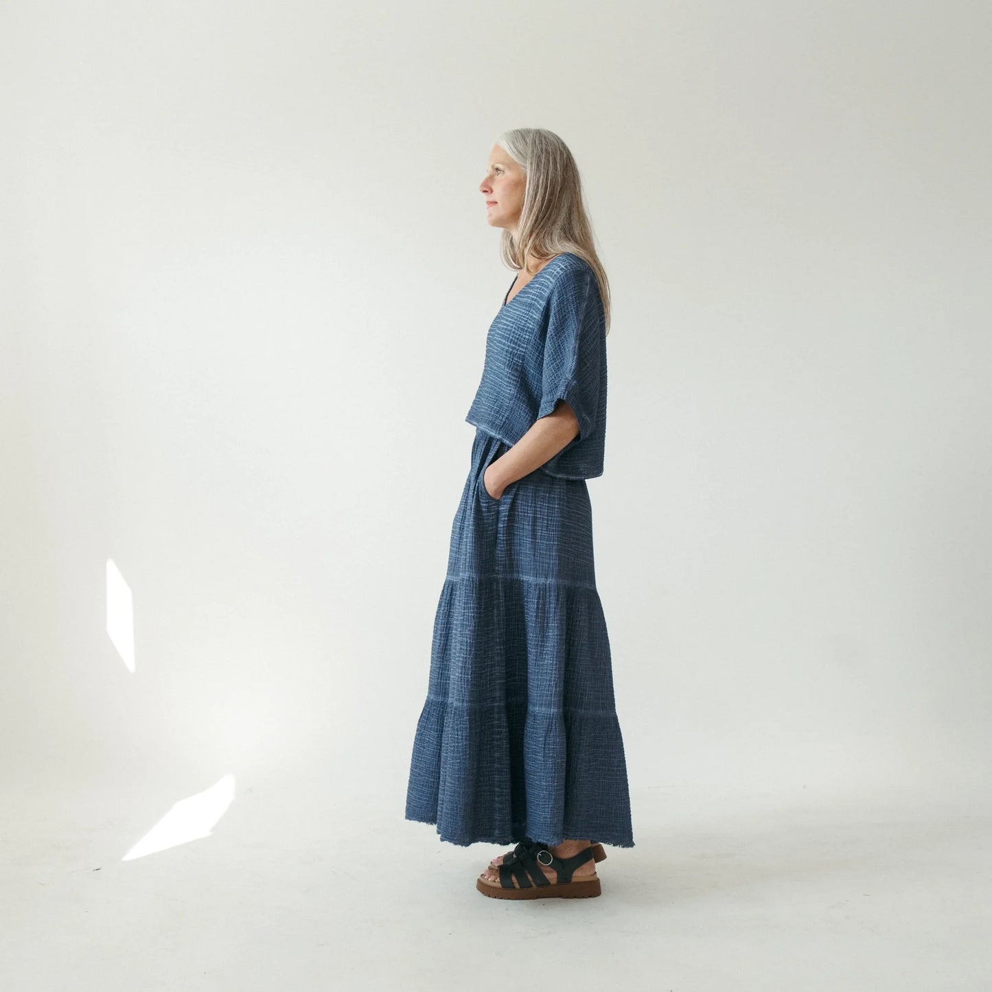 Crinkle skirt pants denim