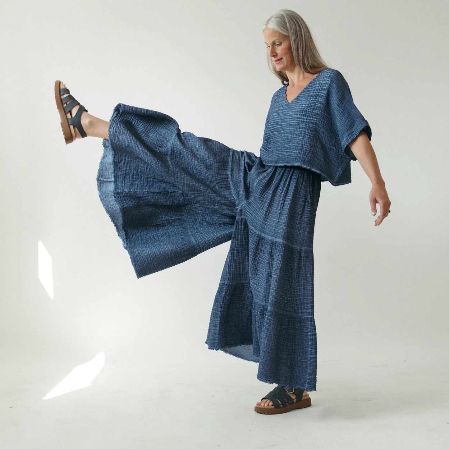 Crinkle skirt pants denim