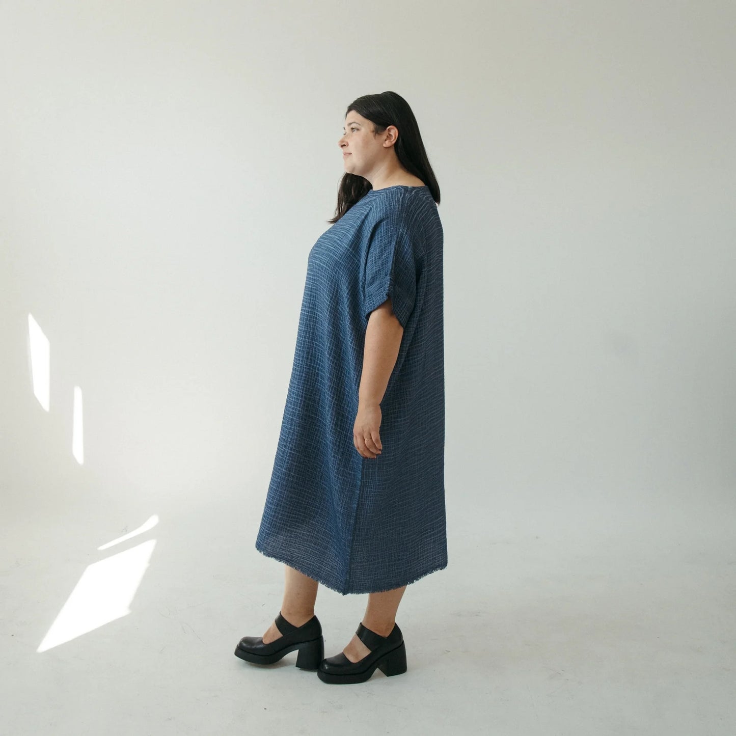 Crinkle balloon dress denim