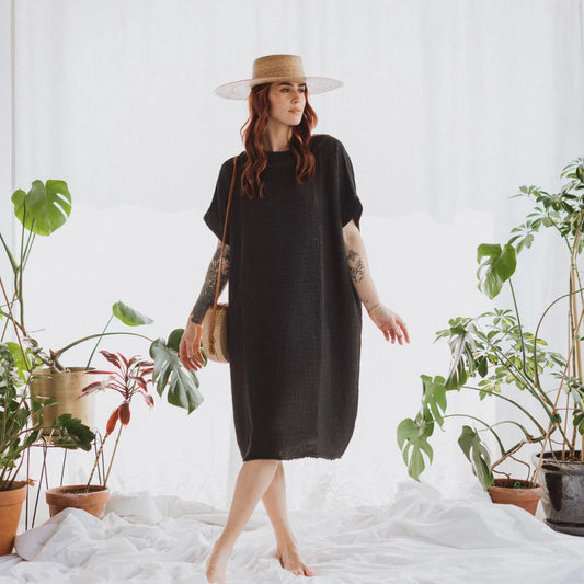 Crinkle balloon dress black