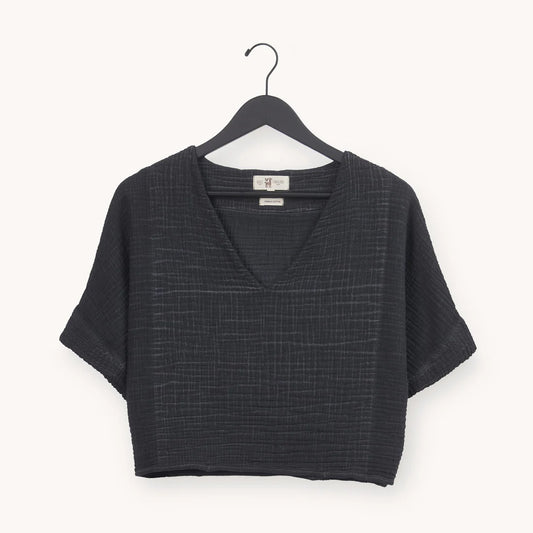 Crinkle crop top one-sized noir
