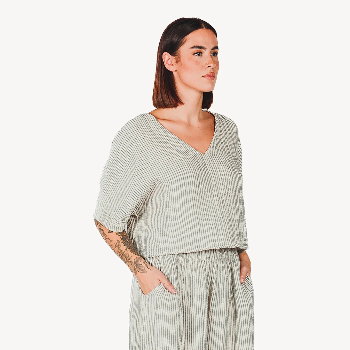 Crinkle crop top striped - one sized