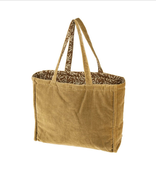 Block print velvet reversible tote camel - Indaba