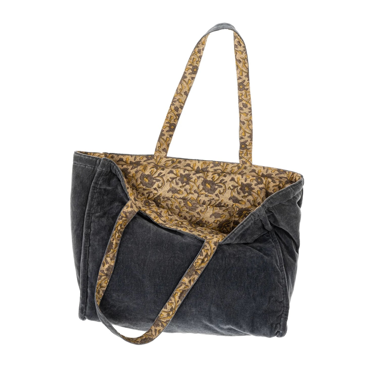 Block print velvet reversible tote blue - Indaba