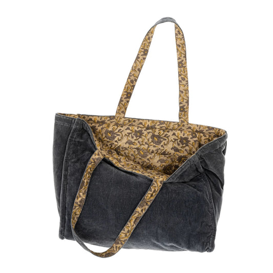 Block print velvet reversible tote blue - Indaba