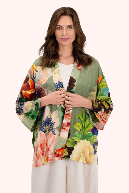 Botanical bouque mid-lenght kimono sage - Powder
