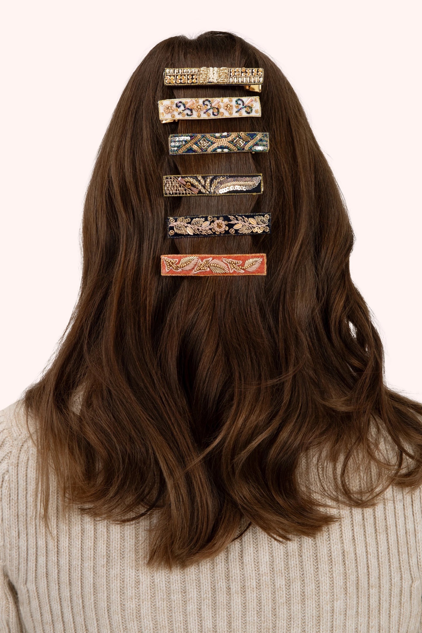 Midnight Pearl navy single hair barrette - Powder