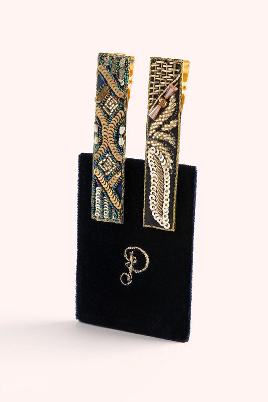 Midnight 1920’ sparkle navy hair bars - Powder