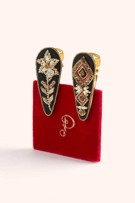 Midnight floral déco red hair clip - Powder