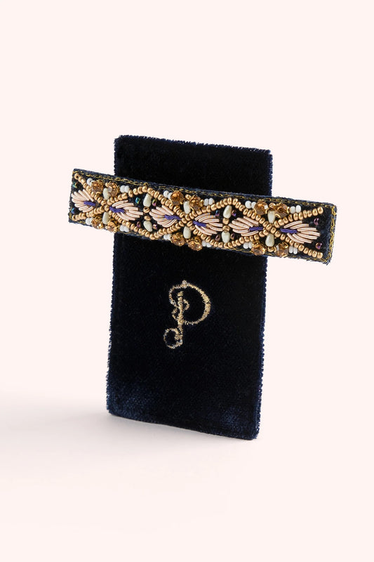 Midnight Pearl navy single hair barrette - Powder