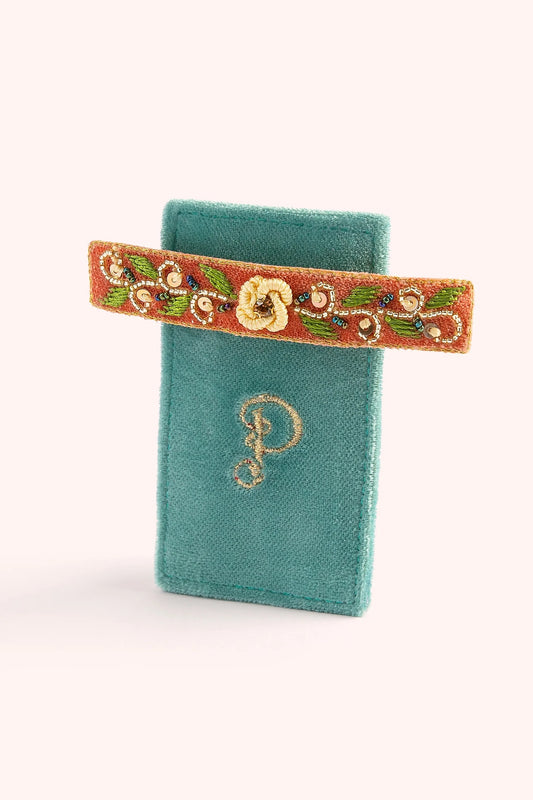 Tangerine floral single hair barrette - Powder