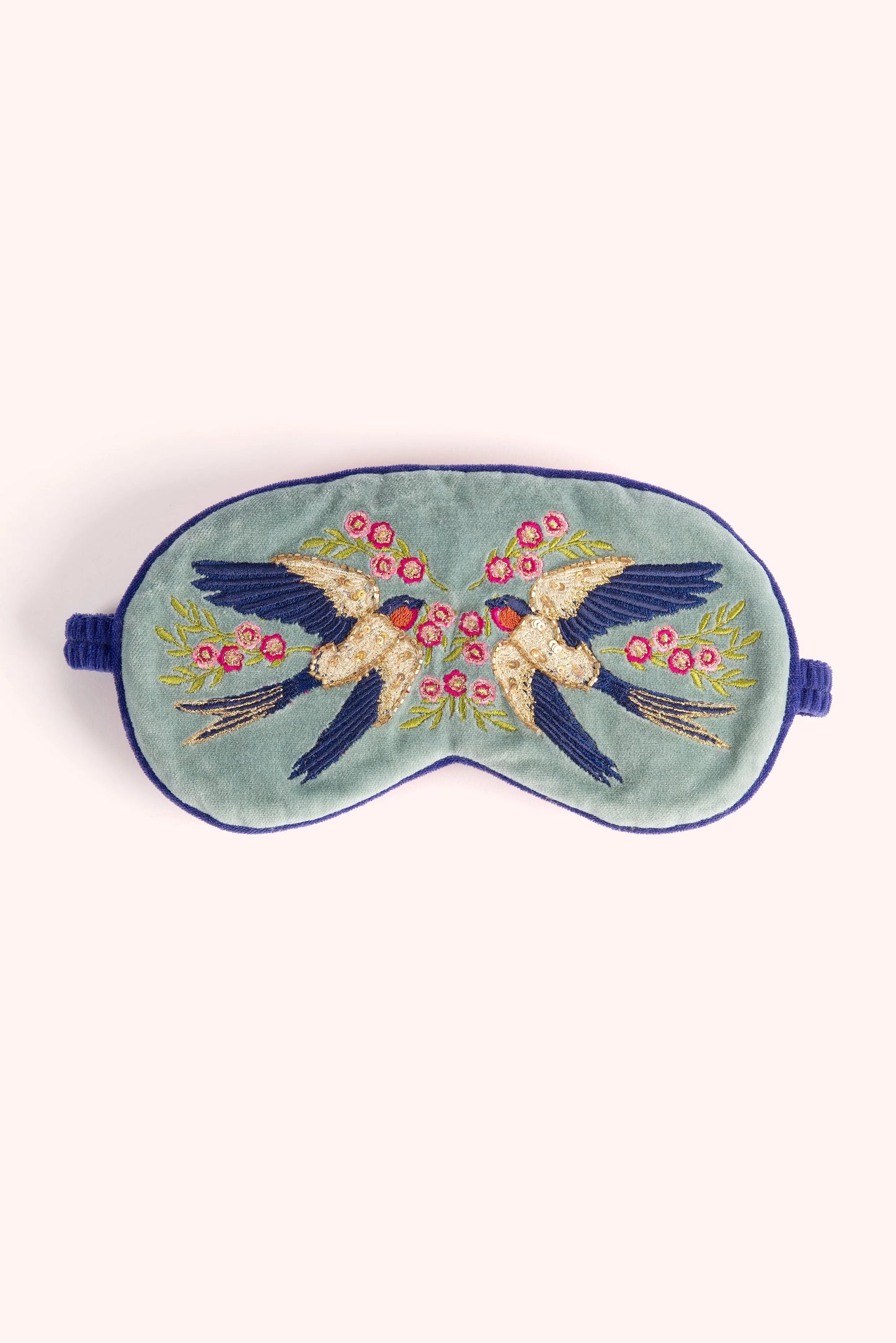 Luxury velvet eye mask swooping swallows - Powder
