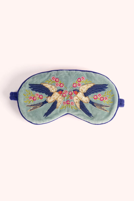 Luxury velvet eye mask swooping swallows - Powder